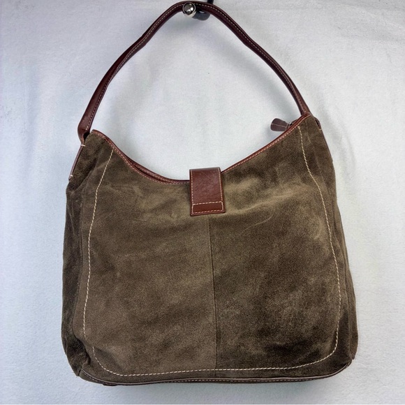 Lands’ End Suede Leather Hobo Shoulder Bag Purse Olive Green Key Clip - Picture 5 of 16